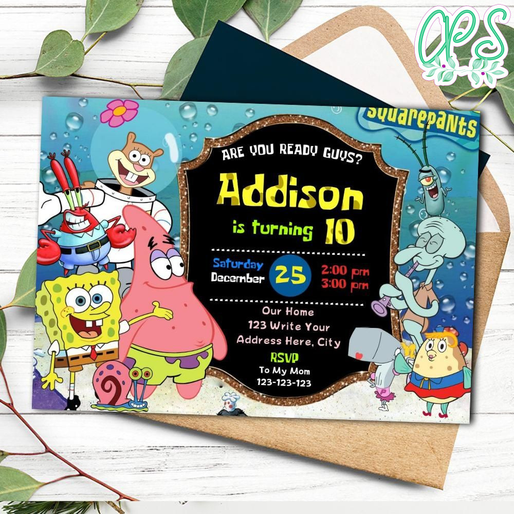 Spongebob Invitation Customizable Template Instant Download | CustomPartyShirts spongebob-invitation-customizable-template-instant-download-custompartyshirts