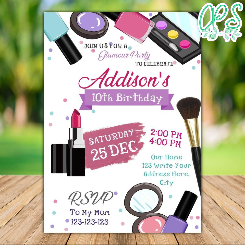 Printable Glamour Girl Birthday Invitation Instant Download