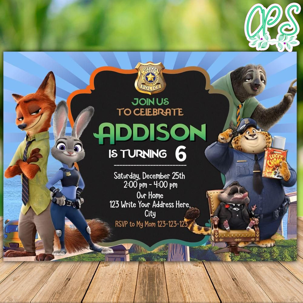 Editable Zootopia Birthday Invitation Instant Download