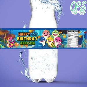 Baby Shark Water Bottle Label Template to Print at Home Instant Download