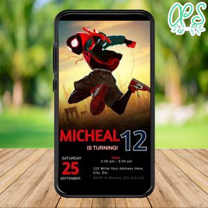 Mobile Miles Morales Spiderman Birthday Electronic Invite Invitation Instant Download