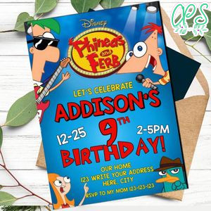Phineas and Ferb Invitation Template to print at home Instant Download