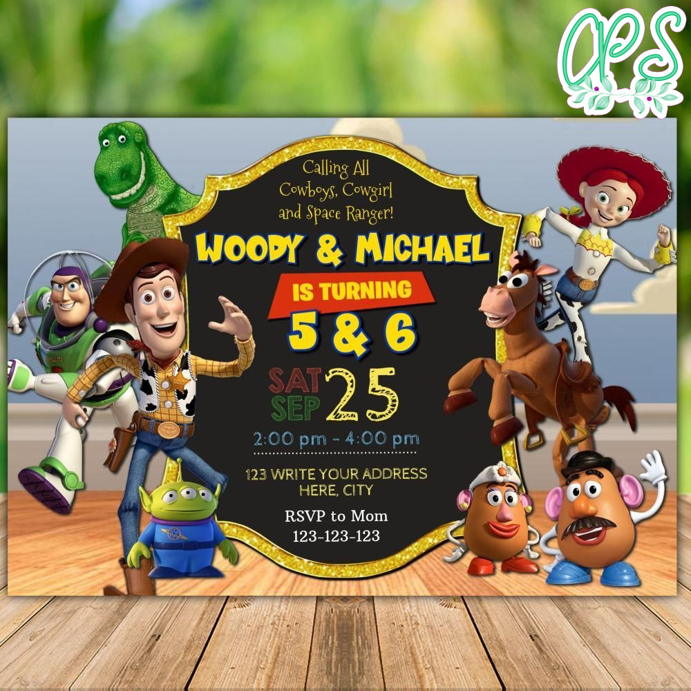 Printable Toy Story Boy and Girl Sibling Twins Birthday Flyer Instant Download