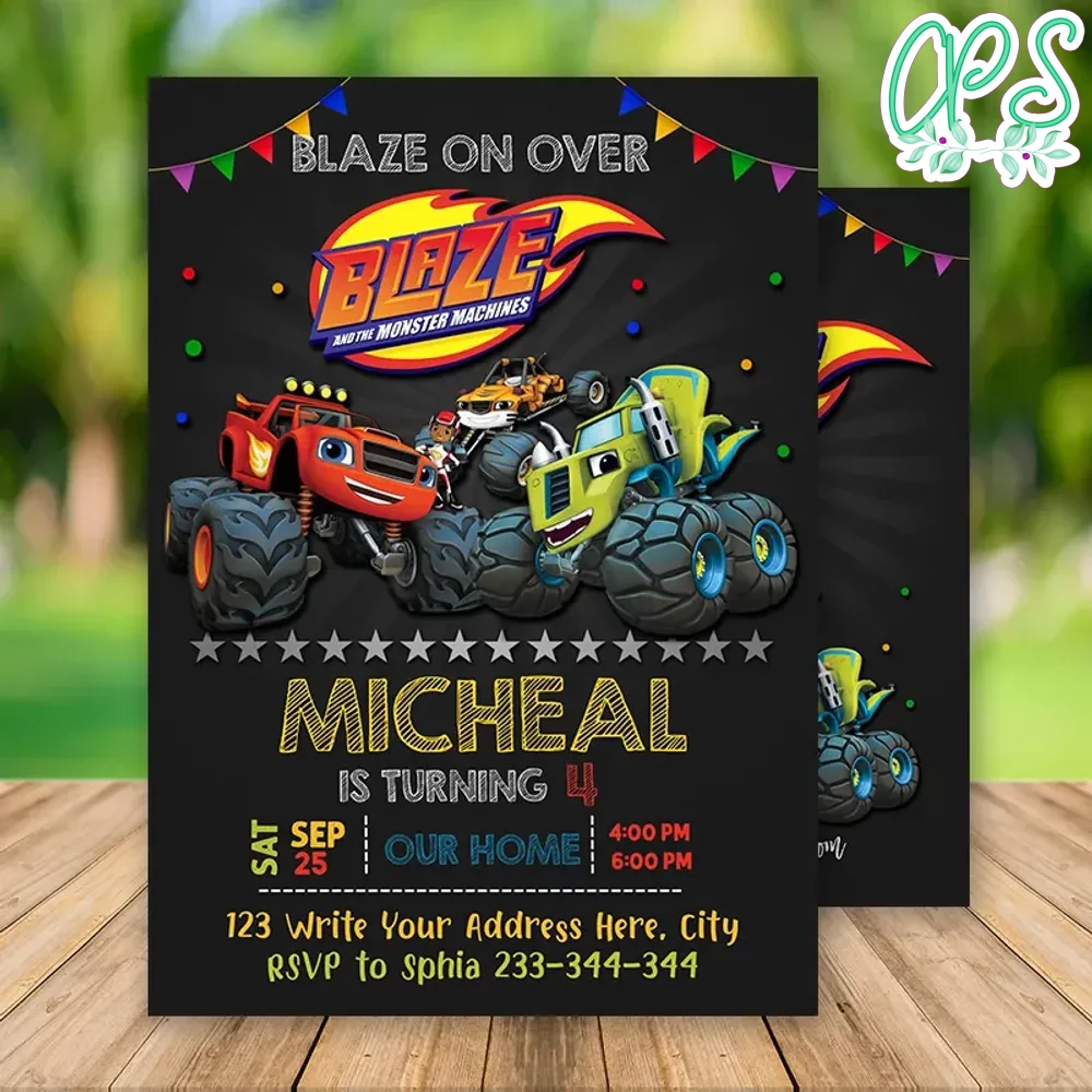 Editable Blaze and the Monster Machines Birthday Invitation DIY ...