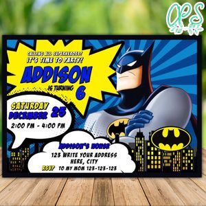 Printable Batman Comic Birthday Invitation Instant Download