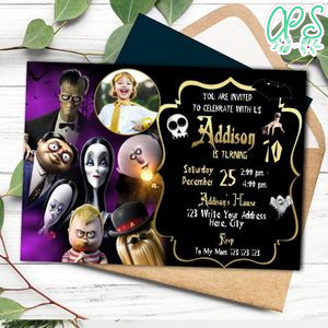 Addams Family Invitation Template With Photo Customizable Instant Download