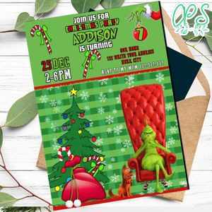 Grinch Christmas Birthday Party Template Invitation to print at home Instant Download