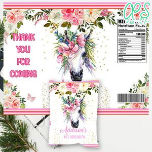 Pink Floral Horse Chip Bag Digital File Instant Download