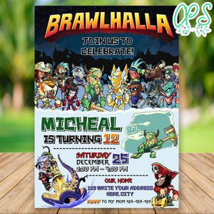 Editable Brawlhalla Video Game Party Invitation Instant Download