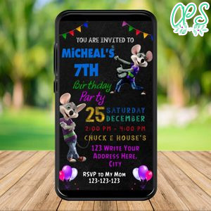 Mobile Chuck E Cheese Birthday Electronic Invite Invitation Instant Download