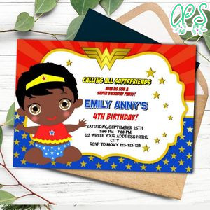 African American Wonder Baby Woman Invitation Template to Print at Home Instant Download