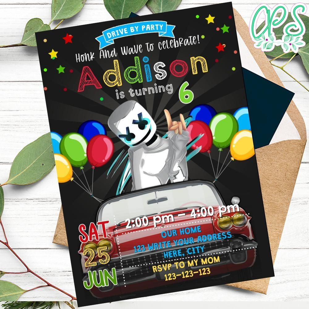 DJ Marshmello Car Parade Birthday Invitation Printable DIY