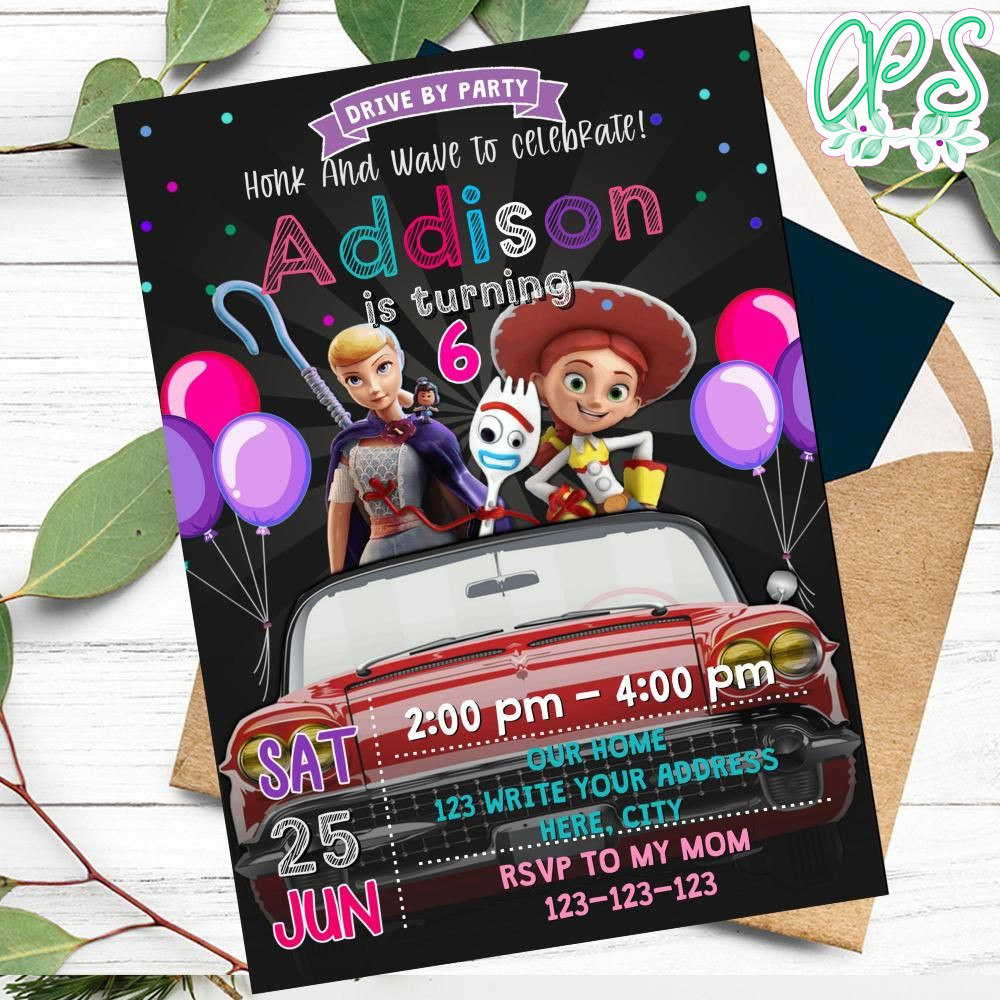 Girl Toy Story Drive By Birthday Parade Invitation Printable DIY