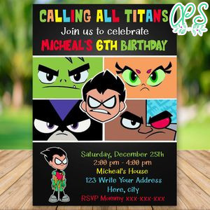 Editable Teen Titans Go Cartoon Birthday Party Invitation Digital File
