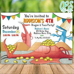 Printable Dragons Love Tacos Birthday Invitation Template Instant Download