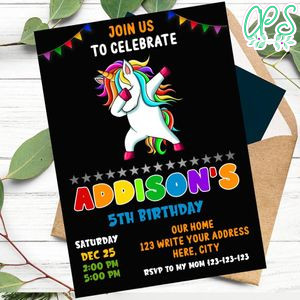 Dabbing Unicorn Invitation Template to Print at Home Instant Download