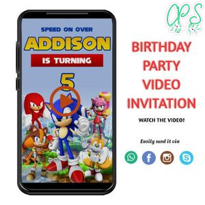Digital Sonic the hedgehog Customizable Mp4 Video Invitation File Template Instant Download