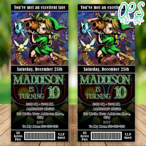 Editable Majora's Mask Game Birthday Birthday Ticket Invitations Instant Download