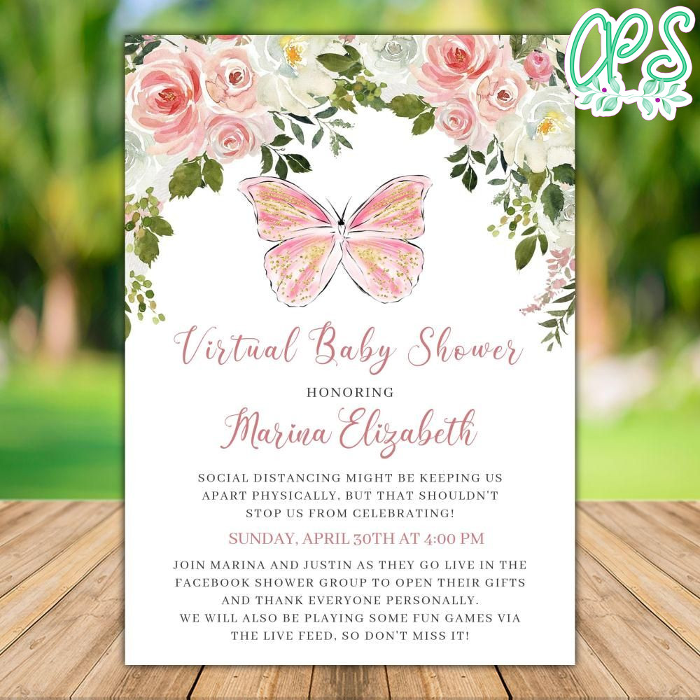 Printable Butterfly Quarantine Baby Shower Invitation DIY