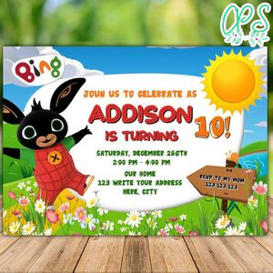 Printable Bing Bunny Birthday Invitation Instant Download