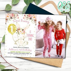 Some Bunny Birthday Flyer Template with photo to Print at Home Instant Download