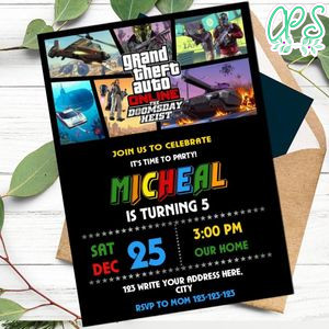 Grand theft auto Birthday Invitation Template to Print at Home Instant Download