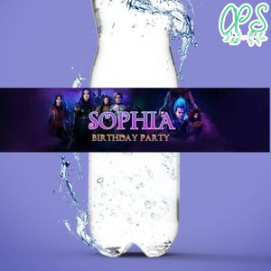 Descendants Birthday Water Bottle Label Template to Print at Home Instant Download