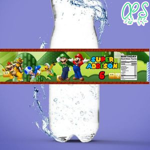Super Mario Birthday Water Bottle Label Template to Print at Home Instant Download