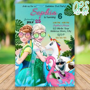 Editable Frozen Summer Pool Party Invitation Instant Download
