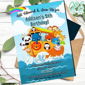 Noah's Ark Animal Birthday Invitation Template to print at home Instant Download