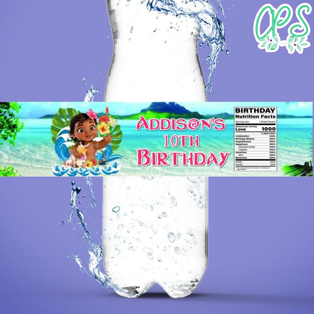 Baby Moana Birthday Water Bottle Label Template to Print at Home ...