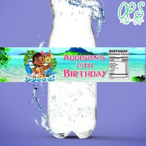 Baby Moana Birthday Water Bottle Label Template to Print at Home Instant Download