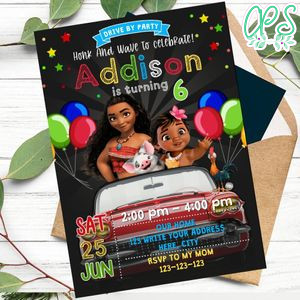 Moana Princess Drive By Birthday Parade Invitation Printable Instant Download