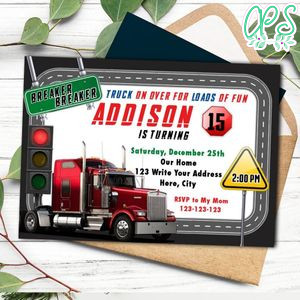Semi truck Invitation Printable Instant Download