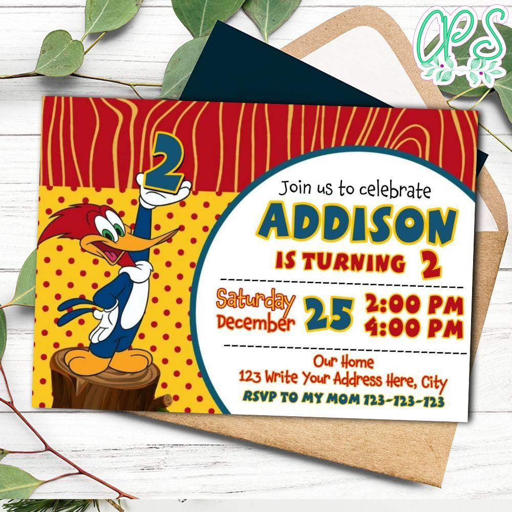 Woody woodpecker Birthday Flyer Template to Print at Home Instant Download