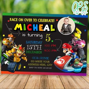 Editable RACE ON OVER - Mario Kart Invitation With Photo Instant Download