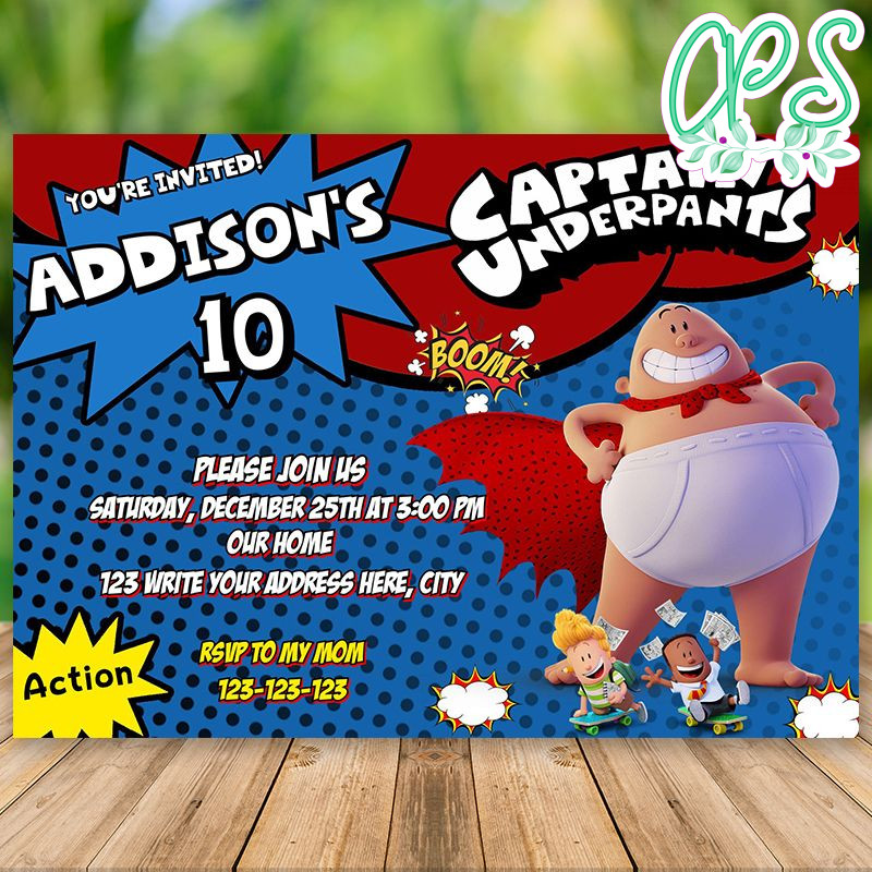 Editable Captain Underpants Birthday Invitation Instant Download ...