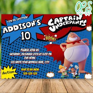 Editable Captain Underpants Birthday Invitation Instant Download