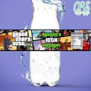 GTA Water Bottle Label Template to Print at Home Instant Download