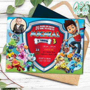 Printable Mighty Pups Paw Patrol Birthday Invitation With Picture Instant Download