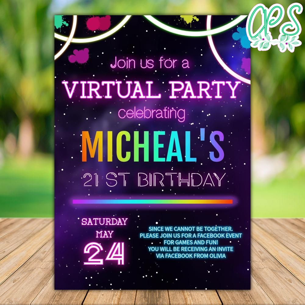 Printable Glow Virtual Party Invitation Template Instant Download ...