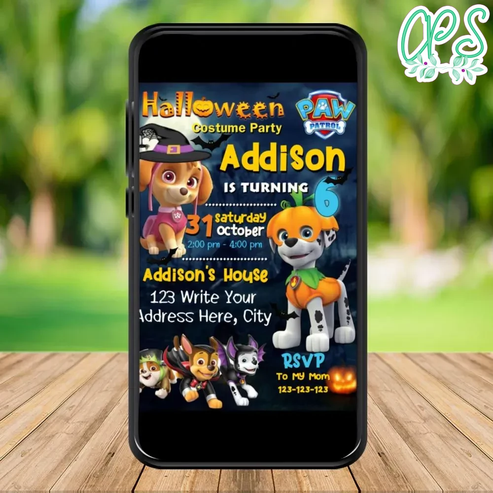 Paw Patrol Halloween E Invite Customizable Template DIY