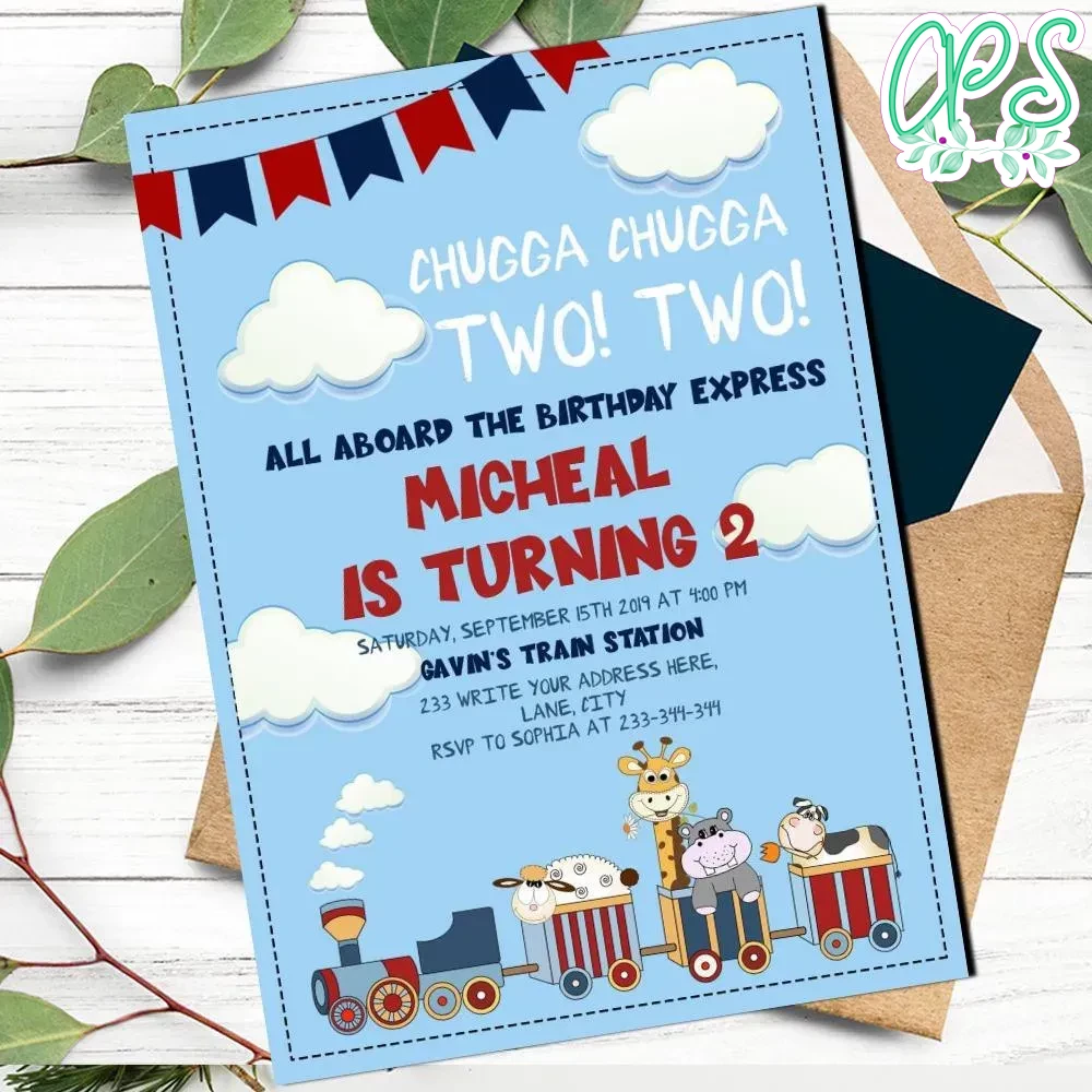 Editable Steam Engine Train Birthday Invitations Instant Download