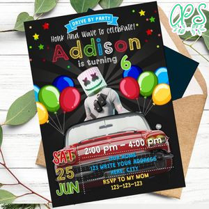DJ Marshmello Drive By Birthday Parade Invitation Printable Instant Download
