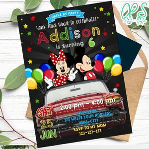 Mickey and Minnie Drive By Birthday Parade Invitation Printable Instant Download