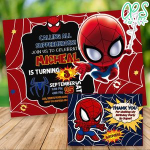 Amazing Party Spiderman Chibi Invitation and Free Thank You Card