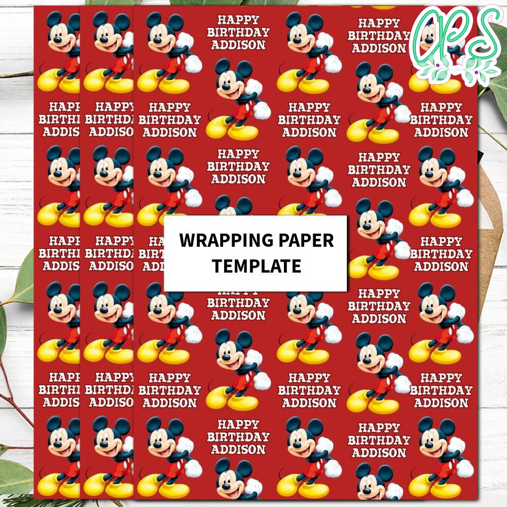 Mickey Mouse Wrapping Paper Template to Print at Home DIY