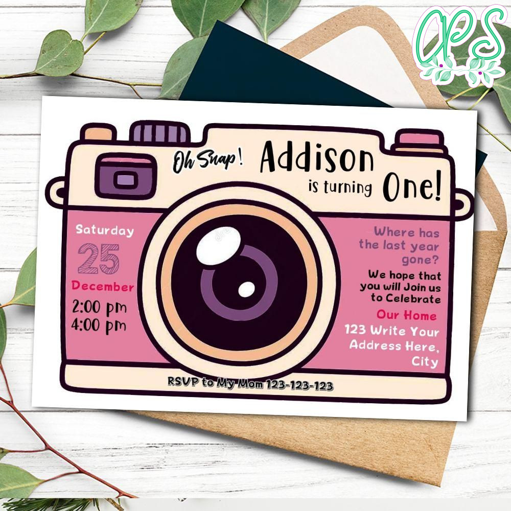 Camera Birthday Invitation Customizable Template Instant Download