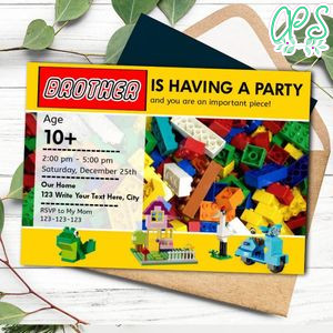 Lego Building Blocks Birthday Invitation Printable Instant Download