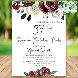 Editable Surprise 37th Women Birthday Invitation Instant Download